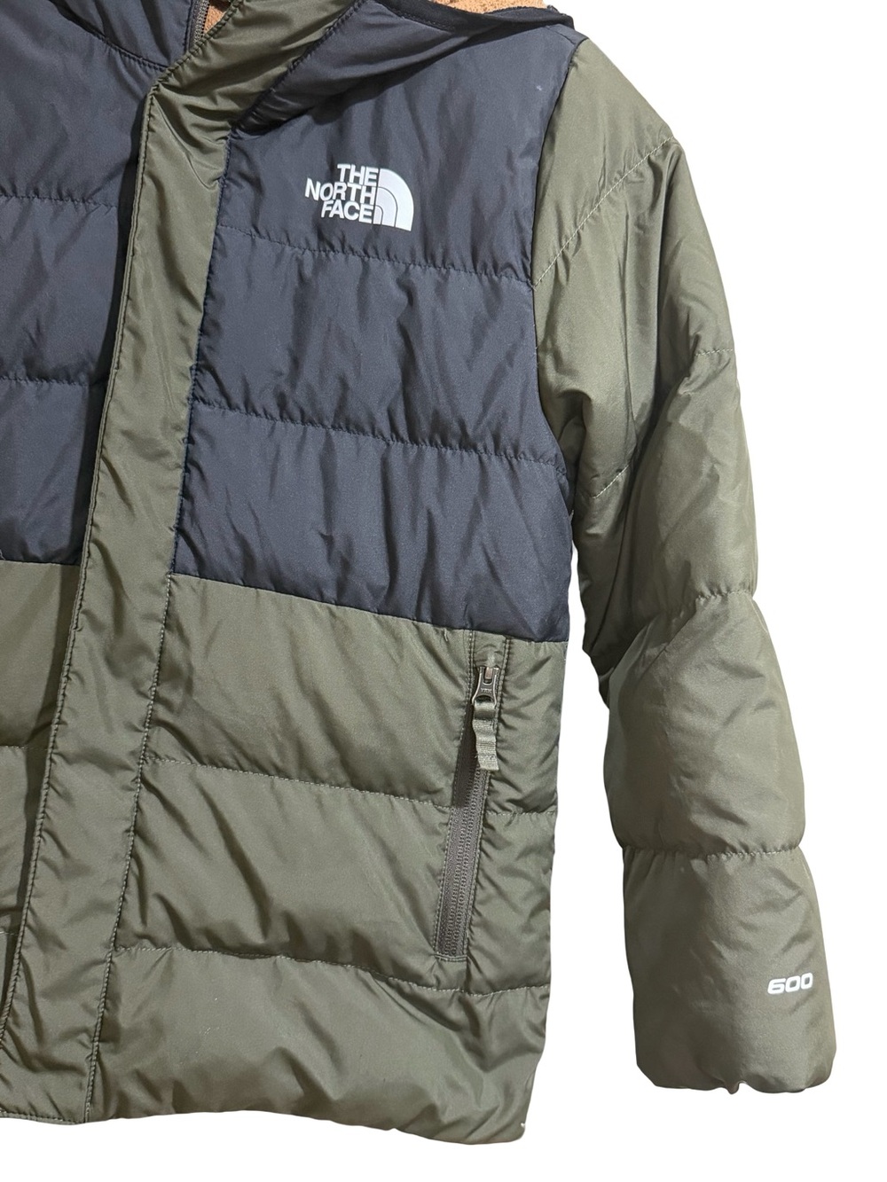 🌿 The North Face Kids 600 Fill Down Puffer Jacket Olive and Black Size Medium - Picture 2 of 15